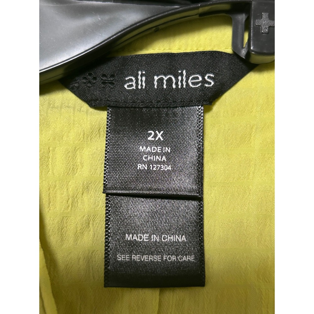 NEW Ali Miles 2X Lime Green Textured Seersucker Wire Collar Tunic Shirt - Picture 4 of 11